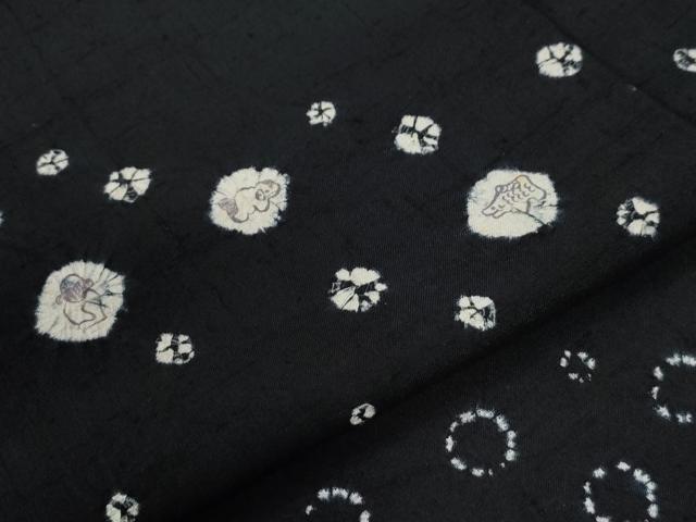 平和屋着物●赤城紬 訪問着 絞り 干支 黒地 正絹 逸品 CABB4625yc