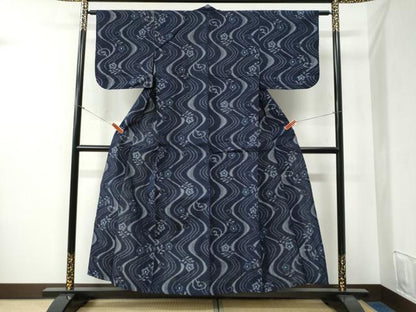 平和屋着物●久留米絣 単衣 立波草花文 綿 逸品 CABB4627yc