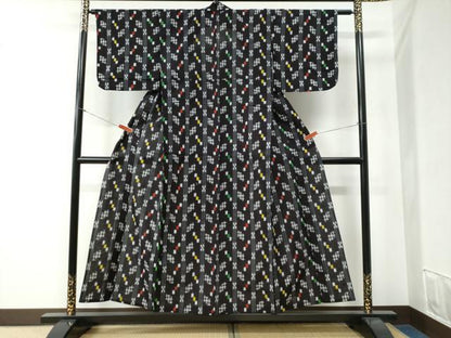 平和屋着物●久留米絣 単衣 格子吉祥文 綿 逸品 CABB4628yc