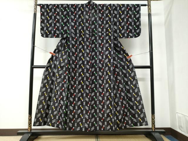 平和屋着物●久留米絣 単衣 格子吉祥文 綿 逸品 CABB4628yc