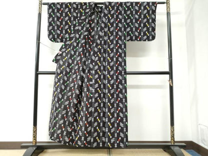 平和屋着物●久留米絣 単衣 格子吉祥文 綿 逸品 CABB4628yc