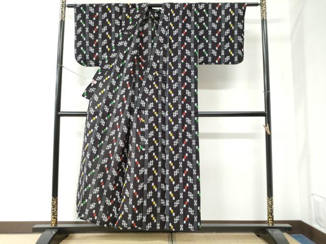 平和屋着物●久留米絣 単衣 格子吉祥文 綿 逸品 CABB4628yc