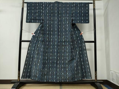 平和屋着物●久留米絣　単衣　唐草吉祥文　綿　逸品　CABB4630yc