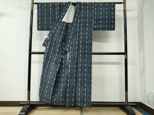 平和屋着物●久留米絣　単衣　唐草吉祥文　綿　逸品　CABB4630yc