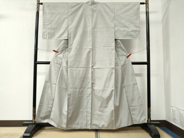 平和屋着物●結城紬　色無地　白鼠色　正絹　逸品　未使用　CABB4633yc