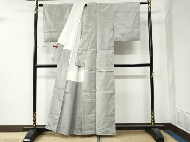 平和屋着物●結城紬　色無地　白鼠色　正絹　逸品　未使用　CABB4633yc