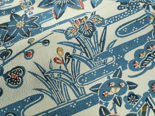 平和屋着物●上質な小紋 藍 型染め 竜田川籬草花文 正絹 逸品 CABB4634yc