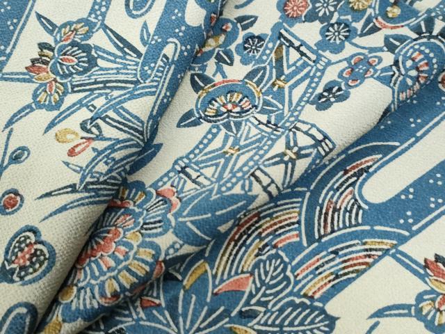 平和屋着物●上質な小紋 藍 型染め 竜田川籬草花文 正絹 逸品 CABB4634yc