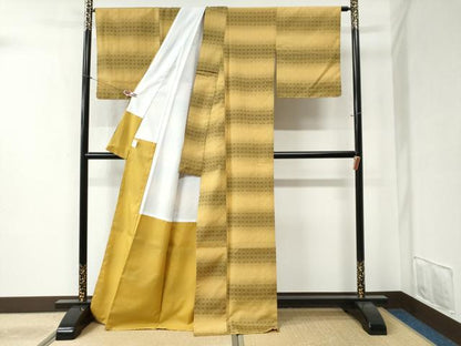 平和屋着物●小紋 花織 横段吉祥文 洗える着物 未使用 CABB4635yc