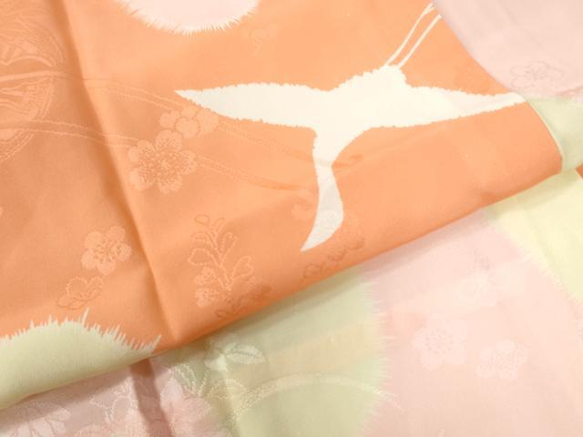 平和屋着物●振袖用長襦袢　無双仕立て　飛鶴花車地紋　高島屋扱い　正絹　逸品　CABB4642yc 平和屋着物○振袖用長襦袢 無双仕立て 飛鶴花車地紋 高島屋扱い 正絹