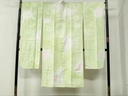 平和屋着物●振袖用長襦袢　無双仕立て　鬘帯牡丹花地紋　暈し染め　正絹　逸品　CABB4643yc