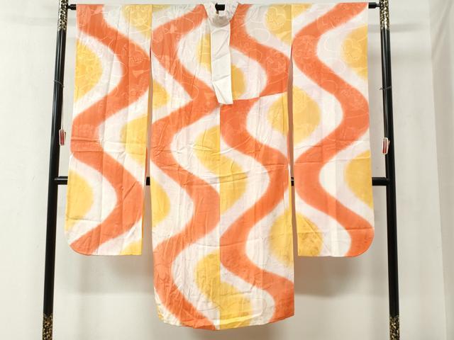 平和屋着物●振袖用長襦袢　無双仕立て　花唐草地紋　暈し染め　正絹　逸品　CABB4052yc 平和屋着物○振袖用長襦袢 無双仕立て 毬花唐草地紋 暈し染め