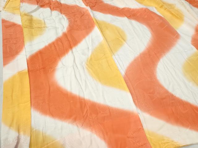 平和屋着物●振袖用長襦袢　無双仕立て　毬花唐草地紋　暈し染め　半衿刺繍　正絹　逸品　CABB4644yc