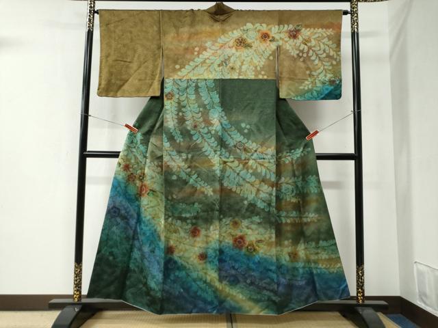 平和屋着物●訪問着 辻が花 暈し染め 金通し地 正絹 逸品 CABB4646yc