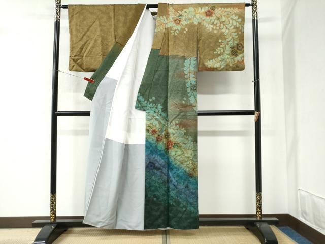 平和屋着物●訪問着 辻が花 暈し染め 金通し地 正絹 逸品 CABB4646yc