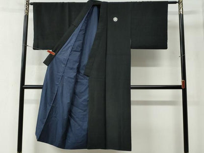 平和屋着物●男性 黒紋付 正絹 逸品 CABB4648yc