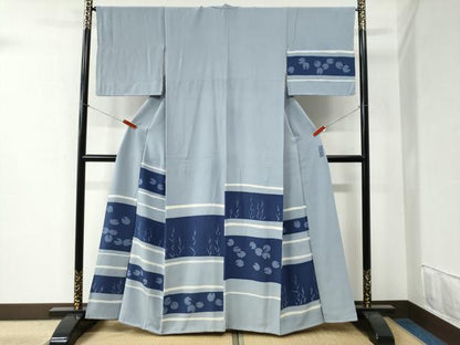 平和屋着物●訪問着 作家物 ろうけつ染め 横段蓮の葉文 正絹 逸品 CABB4649yc