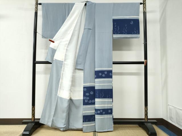 平和屋着物●訪問着 作家物 ろうけつ染め 横段蓮の葉文 正絹 逸品 CABB4649yc