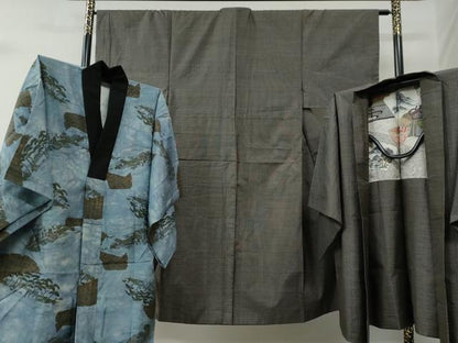 平和屋着物●男性　本場大島紬　アンサンブル・長襦袢セット　吉祥文　正絹　逸品　CABB4656yc