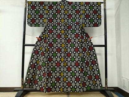 平和屋着物●久留米絣 単衣 菱吉祥文 綿 逸品 CABB4657yc