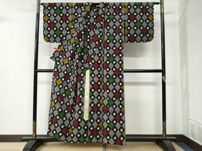 平和屋着物●久留米絣 単衣 菱吉祥文 綿 逸品 CABB4657yc