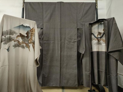 平和屋着物●男性　本場大島紬　アンサンブル・長襦袢セット　100亀甲　総詰め　羽裏：一富士二鷹三茄子　正絹　逸品　CABB4661yc