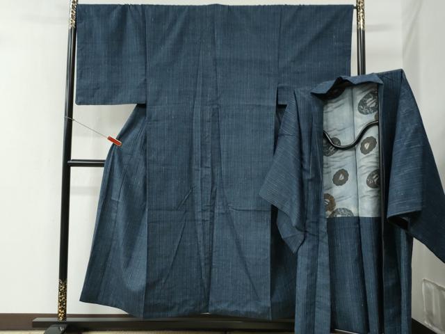 平和屋着物●男性　紬　アンサンブル　縞　正絹　逸品　CABB4667yc