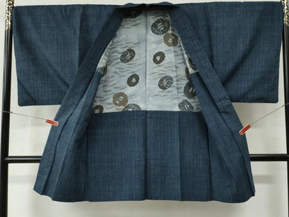 平和屋着物●男性　紬　アンサンブル　縞　正絹　逸品　CABB4667yc