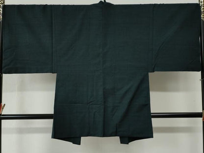平和屋着物●男性　紬　アンサンブル　色無地　濃紺地　正絹　逸品　CABB4668yc