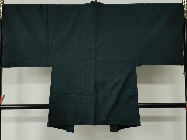 平和屋着物●男性　紬　アンサンブル　色無地　濃紺地　正絹　逸品　CABB4668yc