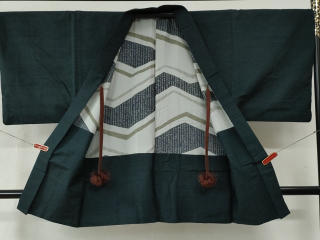 平和屋着物●男性　紬　アンサンブル　色無地　濃紺地　正絹　逸品　CABB4668yc