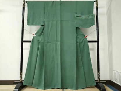 平和屋着物●上質な色無地 宇治本茶染 彩遊染 花緑青色 反端付き 正絹 逸品 未使用 CABB4669yc