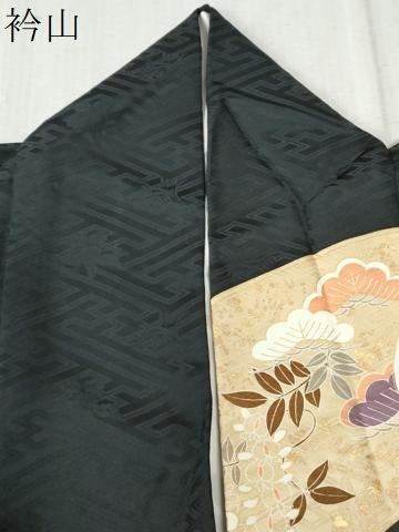 平和屋着物●豪華振袖 駒刺繍 扇面御所車鴛鴦牡丹花文 黒地 金彩 正絹 逸品 CABB4670yc