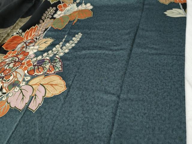 平和屋着物●豪華振袖　流水桐枝垂れ花文　黒地　金彩　正絹　逸品　CABB4672yc