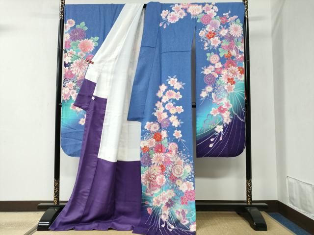 平和屋着物●豪華振袖 駒刺繍 花蝶文 暈し染め 金彩 正絹 逸品 CABB4673yc