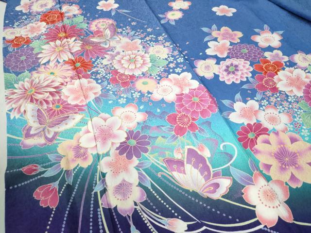 平和屋着物●豪華振袖 駒刺繍 花蝶文 暈し染め 金彩 正絹 逸品 CABB4673yc