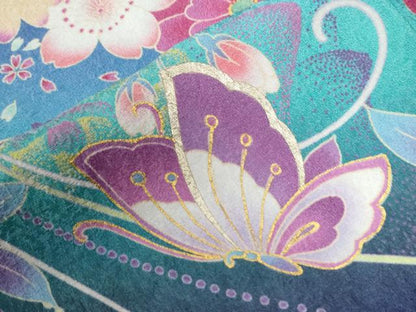 平和屋着物●豪華振袖 駒刺繍 花蝶文 暈し染め 金彩 正絹 逸品 CABB4673yc