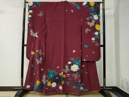 平和屋着物●森英恵・HANAE MORI 振袖 舞蝶牡丹花文 金彩 正絹 逸品 CABB4676yc