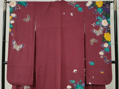 平和屋着物●森英恵・HANAE MORI 振袖 舞蝶牡丹花文 金彩 正絹 逸品 CABB4676yc