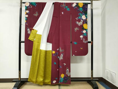 平和屋着物●森英恵・HANAE MORI 振袖 舞蝶牡丹花文 金彩 正絹 逸品 CABB4676yc