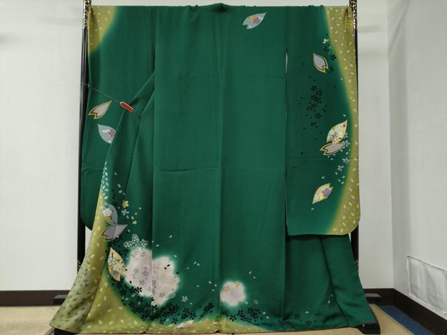 平和屋着物●豪華振袖　跳兎舞桜文　簪　ラメ糸　暈し染め　金彩　正絹　逸品　CABB4677yc