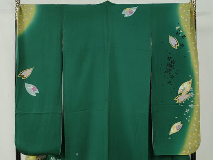 平和屋着物●豪華振袖　跳兎舞桜文　簪　ラメ糸　暈し染め　金彩　正絹　逸品　CABB4677yc