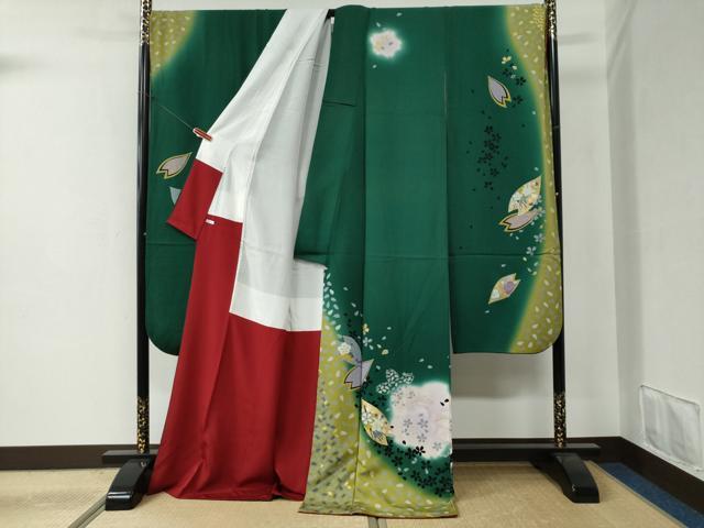 平和屋着物●豪華振袖　跳兎舞桜文　簪　ラメ糸　暈し染め　金彩　正絹　逸品　CABB4677yc