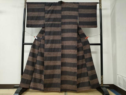 平和屋着物●上質な紬 杢目絞り 横段文 正絹 逸品 CABB4683yc