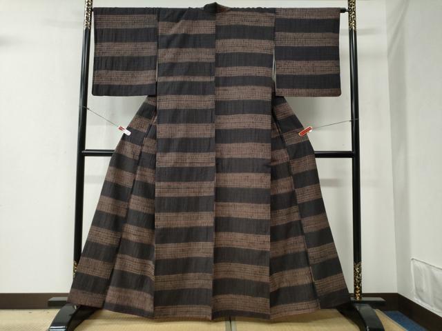 平和屋着物●上質な紬 杢目絞り 横段文 正絹 逸品 CABB4683yc