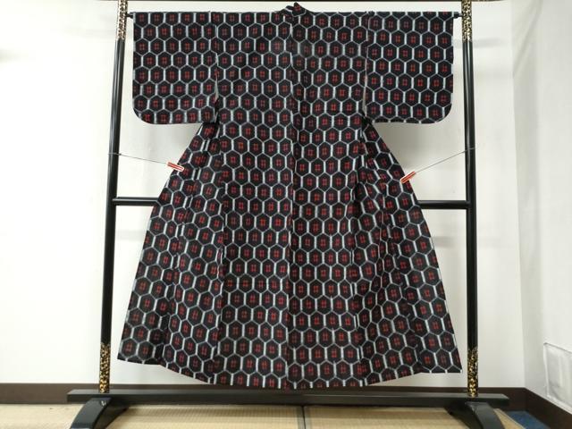 平和屋着物●久留米絣 単衣 亀甲井桁絣 綿 逸品 未使用 CABB4686yc
