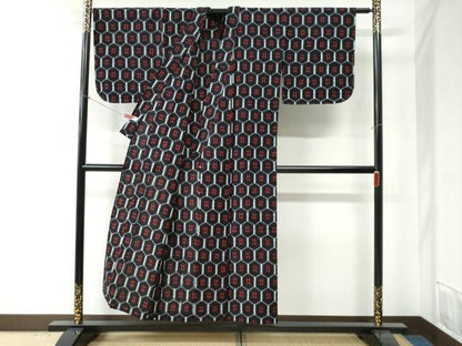 平和屋着物●久留米絣 単衣 亀甲井桁絣 綿 逸品 未使用 CABB4686yc