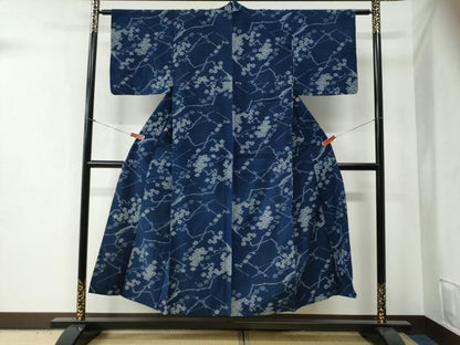 平和屋着物●久留米絣 単衣 枝花文 綿 逸品 CABB4688yc