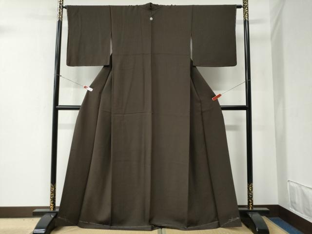 平和屋着物●上質な色無地　菱吉祥地紋　赤墨色　正絹　逸品　未使用　CABB4689yc