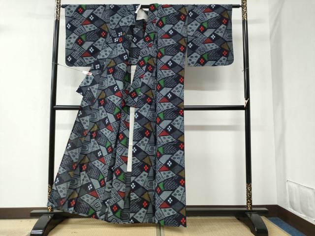 平和屋着物●久留米絣　単衣　切嵌吉祥花文　綿　逸品　未使用　CABB4693yc